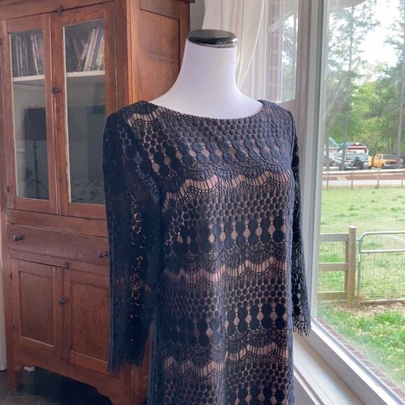 Jessica Howard Black Lace on Tan Lining Sheath, 8 - Picture 2 of 7